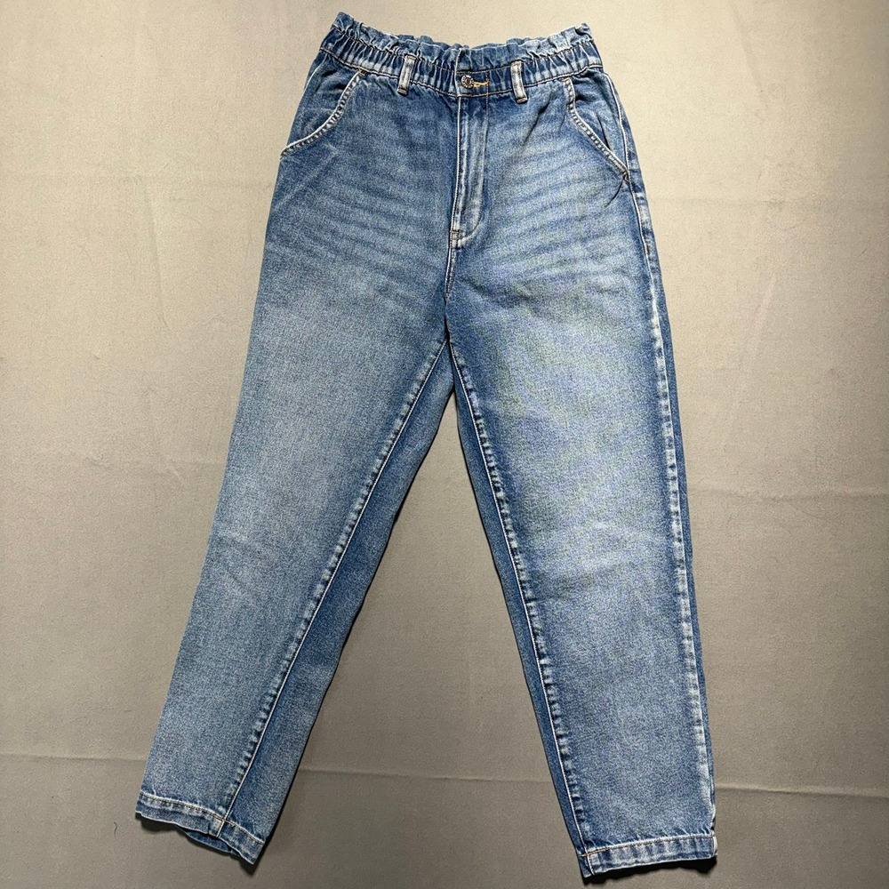 BDG Urban Outfitters Pull-On Mom Jeans Blue Denim High Waist Elastic Size 27